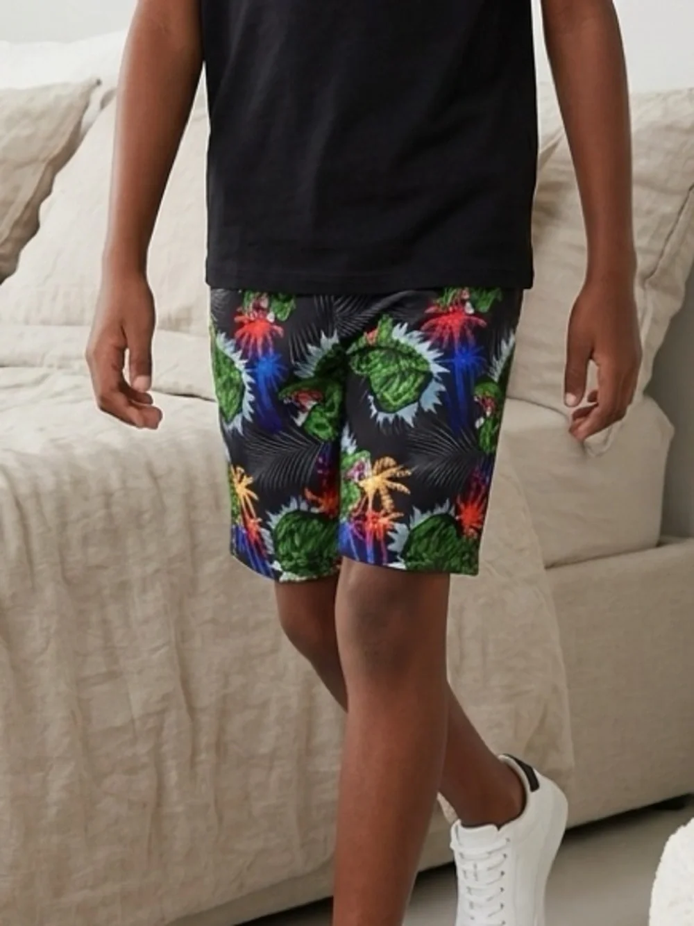 NWT Quad Seven Boys Pajama Lounge Shorts Black with Dinosaur- Size 12/14
